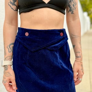 Vintage 90s Midnight Blue Velvet Skirt | Soft Velvet | Mid-Calf Length | High Waist Winter Skirt | Retro Minimalist Style | VTG Fall Skirt
