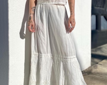 19th Hand Quilted White Cotton Skirt