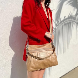 Vintage COACH Poppy Crossbody Shoulder Bag, Tan Leather Coach Handbag, Designer Leather Handbag, 17408 Leather Bag with Charms
