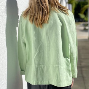 Vintage 90s Linen Jacket, Lime Green Top, Boxy Linen Shirt, Minimalist Boxy Shacket, Sustainable Womens Shirt-Jacket, Size Medium image 5