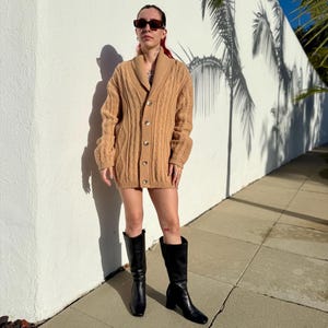 Vintage Mens Beige Cardigan, JC PENNY Vintage Menswear Sweater, Oversized Preppy Cable Knit Cardigan, Retro Grandpa Sweater, Size L