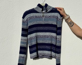 Vintage 90s Striped Sweater, Stretchy Y2K Shrunken Long Sleeve Top, Pullover Knit Sweater, Womens Y2K Top, Vintage Top, Size XS
