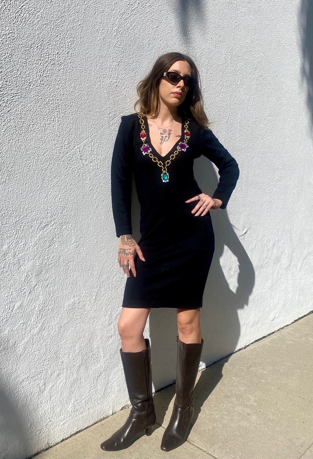 90s Black Faux Suede Mini Dress (S)
