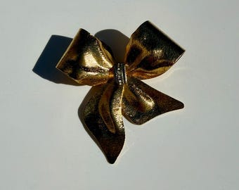 Broche de lazo dorado vintage / Pin llamativo / Lazo grande coleccionable