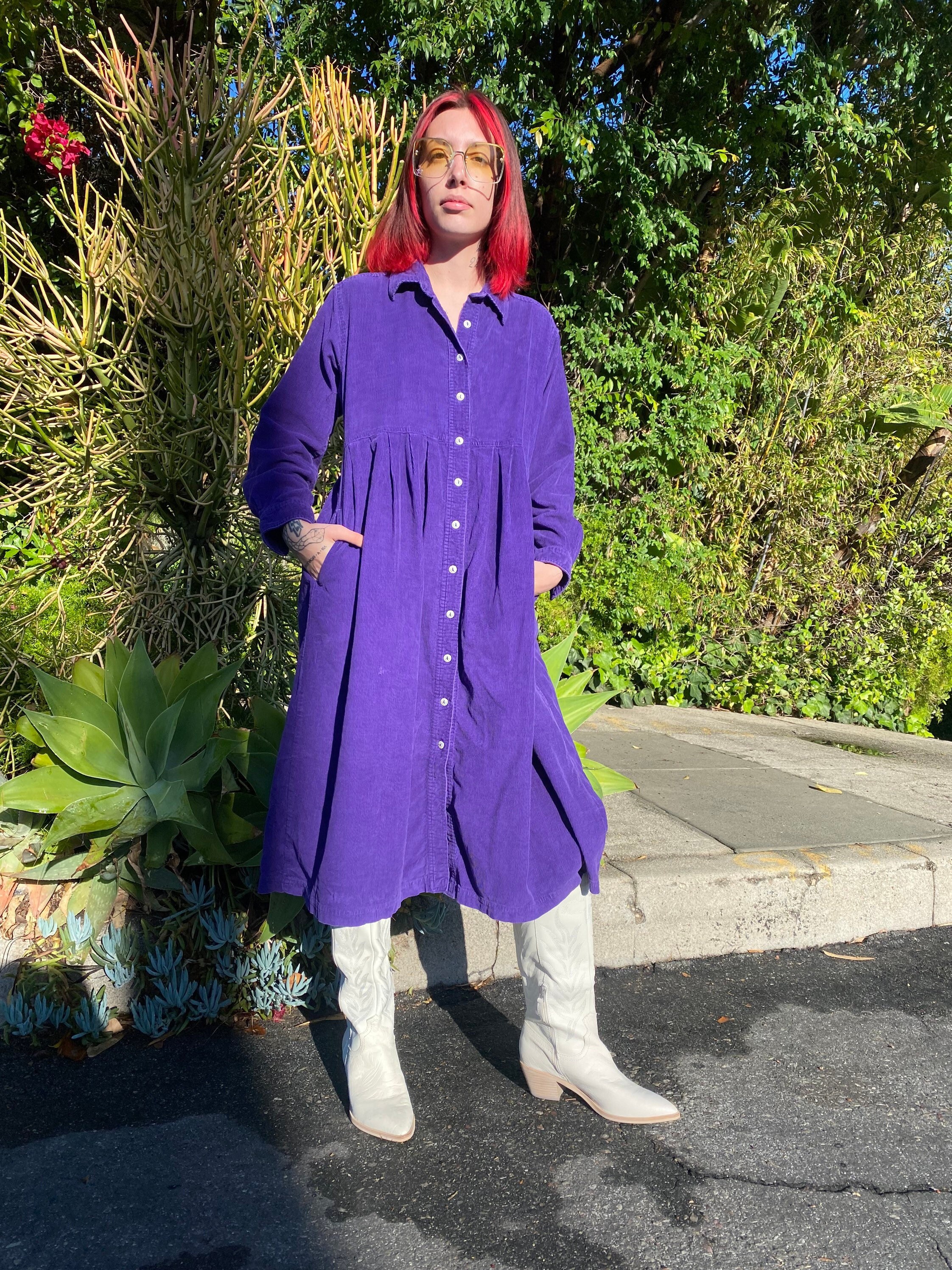 Vintage 80s 90s Purple Corduroy Dress 