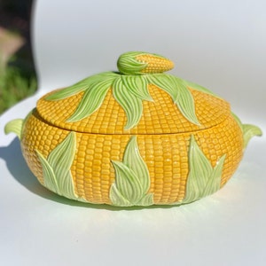 Vintage Serving Dish Set, Corn Cob Tureen, Corn Shaped Retro Dinnerware, Vintage Kitchen Decor, 3 Piece Thanksgiving Decoration Centerpiece