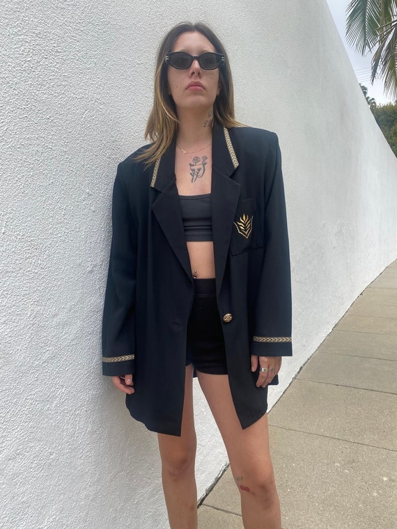 vintage black blazer gold - Gem