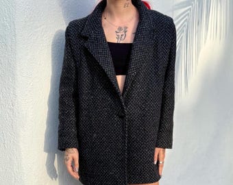 Vintage 80s Wool Coat, Blazer Style Tweed Wool Winter Jacket, Womens Warm Vintage Coat, The Princeton Group, Classic Retro Outerwear, Sz 11
