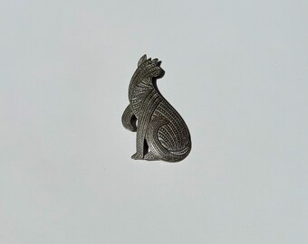 Broche vintage de gato / Broche grande de gatito en tono plateado / Regalo para amantes de los gatos