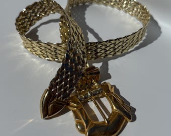 Vtg 80s 90s Gold Braided Woven Belt Gem Rhinestones Glam Maximalist Art Deco M/L 80s Gold Braided Belt, Metallic Gold Woven Belt, Gold Tone  main image 4