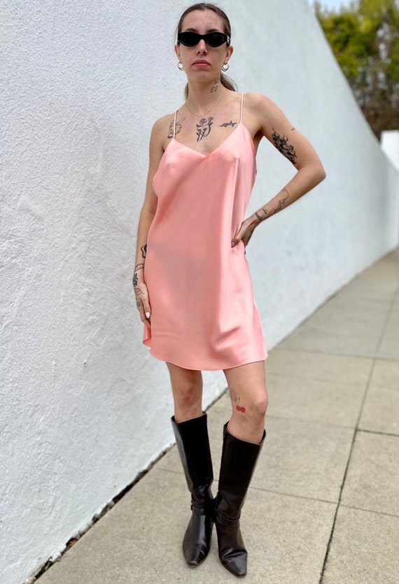 Vintage 90s/Y2K Pink Satin Slip, Slip Dress, Vinta