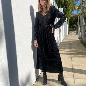 Vintage 90s Black Crushed Velvet Dress, Grunge Long Sleeve Dress, Black Velvet Dress, Velvet Midi Dress, Vintage Dress, Vintage Velvet, Med image 3