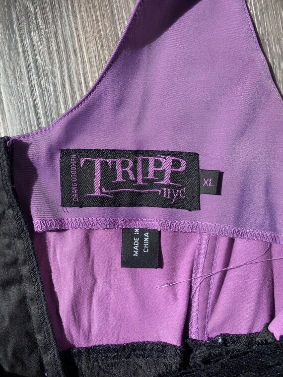 Vintage 90s TRIPP NYC Corset Top, Black and Purple Sa… - Gem