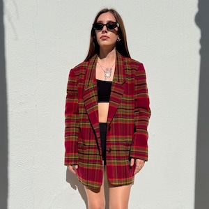 Vintage 90s Tartan Wool Blazer, Oversized Vintage Plaid Blazer, SK & Company Vintage Blazer, Womens Blazer, Strong Shoulder Blazer, Size 12