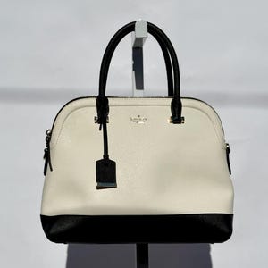 Vintage KATE SPADE Cedar Street Maise Black & White Saffiano Leather Satchel, Black and White Color Block Kate Spade Designer Bag