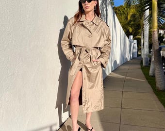 Gabardina metalizada vintage / Chaqueta larga beige Worthington