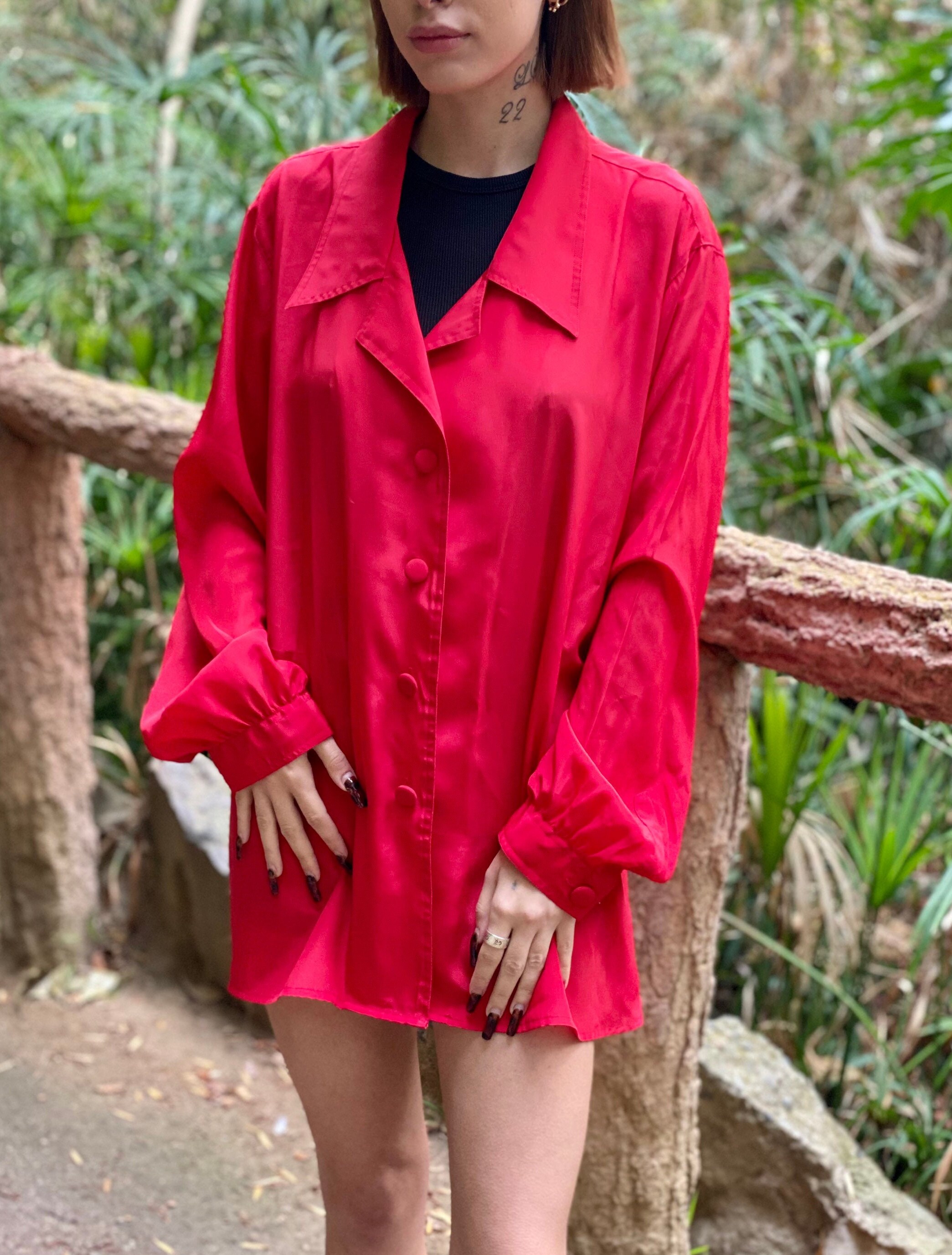 Vintage Red Satin Blouse Holiday Party 