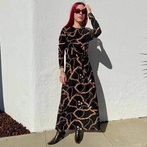 Vintage Long Sleeve Maxi Dress, Slightly Sheer Dress, Vintage Printed Dress,  Selma Sam Chain Link Print Dress, Retro Mod Dress, Size Small - Etsy