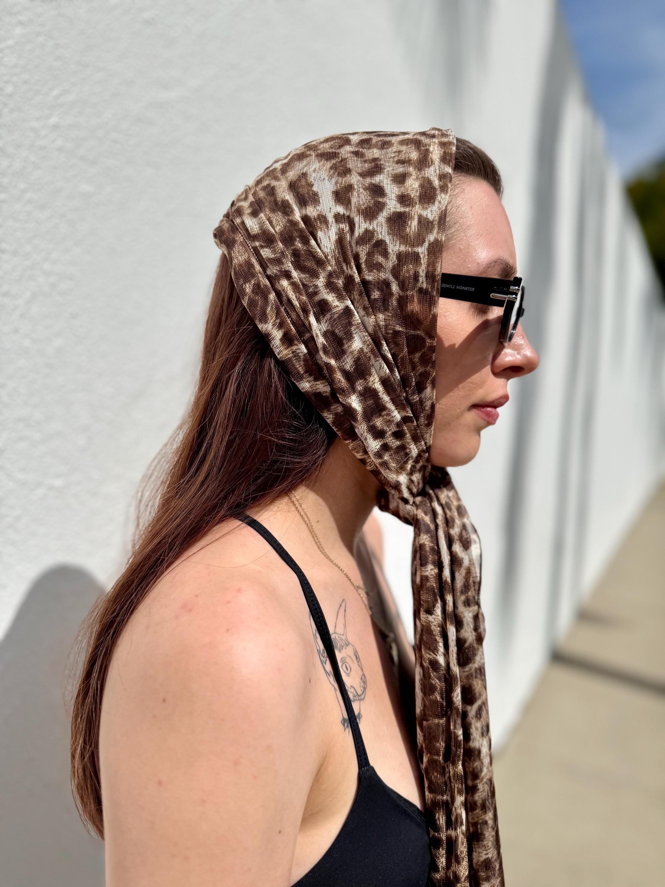 ハット Leopard Print Bow Scarf Hat Brown Felt Button Hat with Leopard Print Bow - Imogen's