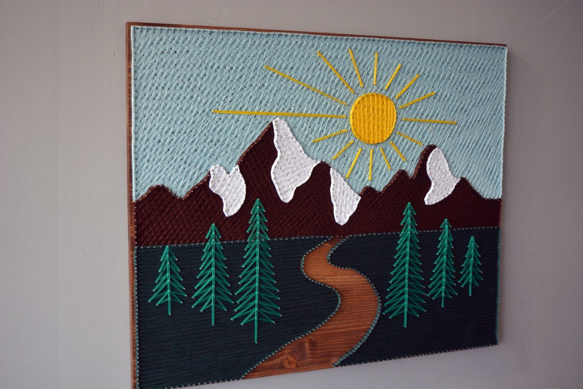String Art Mountains Wood Mountain Wall Art Wood Art Mountains Etsy