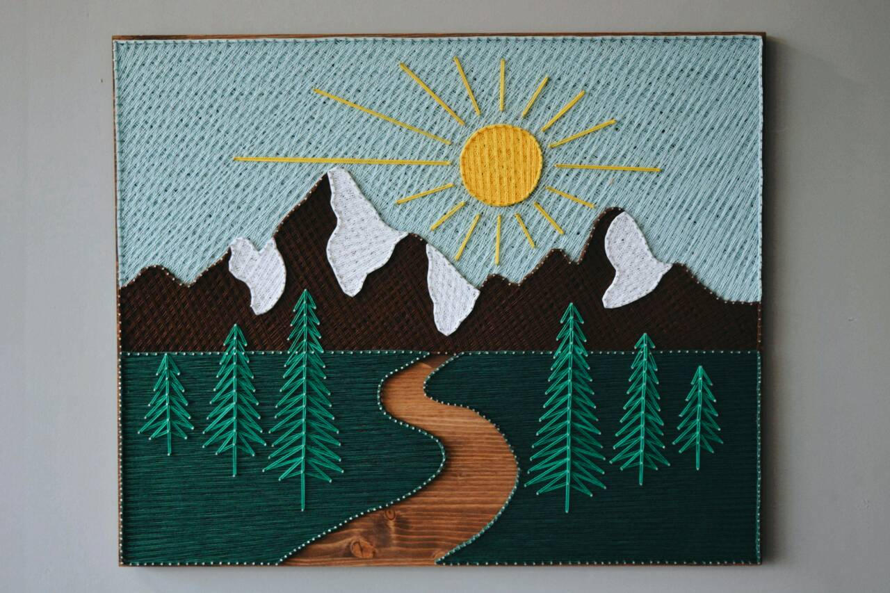 String Art Mountains Wood Mountain Wall Art Wood Art Mountains Etsy