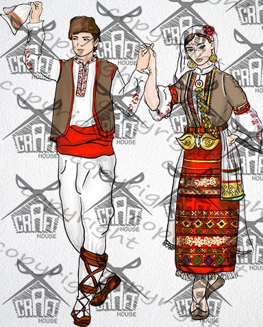 Bulgarian Couple COLORED Horo Bulgarian Dance - Etsy
