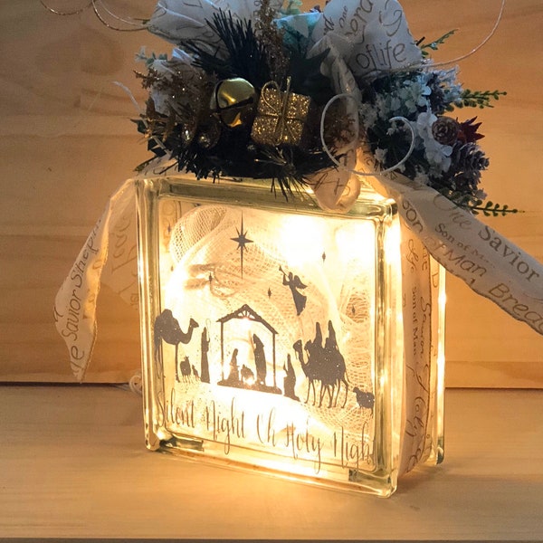 Nativity Scene Christmas Lighted Glass Box