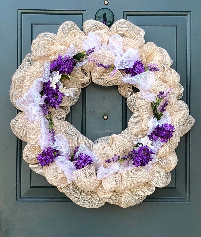 Everyday Spring Burlap Mesh Wreath Purple Flowers