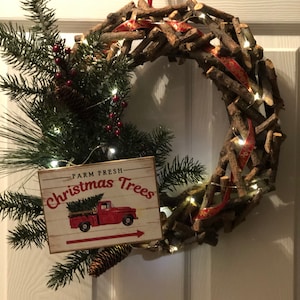 Red Truck Christmas Tree Delivery, Branch Wreath