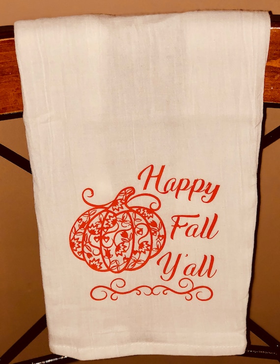 Happy Fall Y'all October Tea Towels Extra Large Dish 