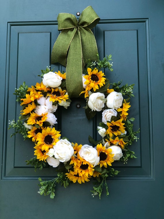 Sunflower White Roses Wreath Fall Elegance Weddings Country Etsy