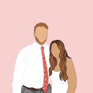 May include: A couple standing together. The man is wearing a white shirt with a red patterned tie and gray pants. The woman is wearing a white sleeveless dress and has long brown hair.