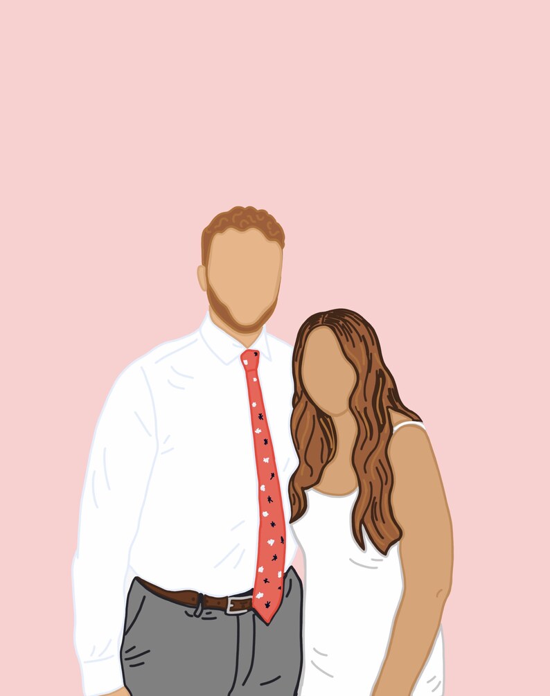 May include: A couple standing together. The man is wearing a white shirt with a red patterned tie and gray pants. The woman is wearing a white sleeveless dress and has long brown hair.