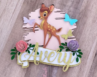 Bambi cake topper, Bambi Banner, Bambi High Chair Banner, Bambi Floral cake topper, glitter cake topper, Bambi decorations