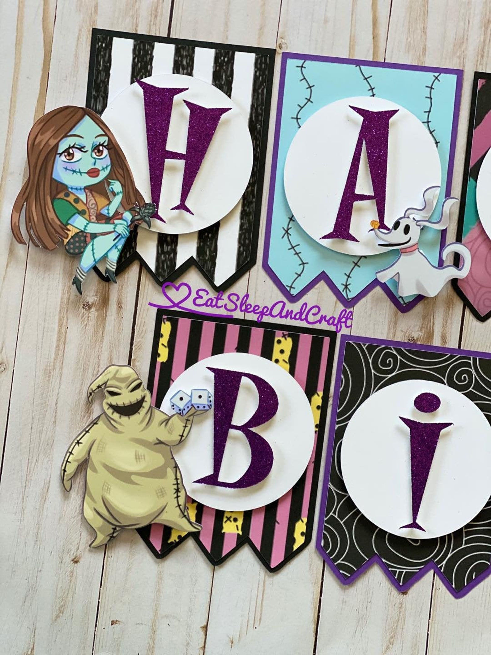Jack And Sally Nightmare Before Christmas Welcome Baby Banner - Burlap Nursery Decor - View #7