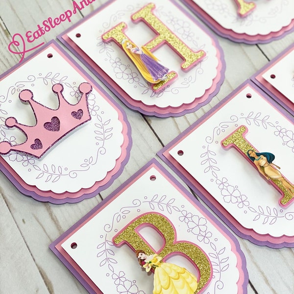 Bannière d'anniversaire de princesse, décorations de fête de princesse, bannière de joyeux anniversaire de princesse, articles de fête de princesse