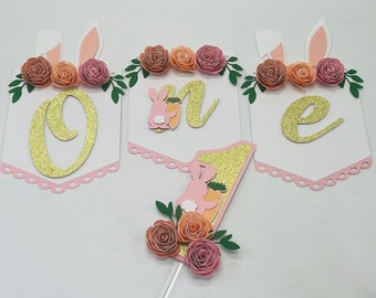 Some Bunny Turns One, Bunny Highchair Banner, Bunny Cake Topper
