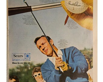 Vintage Arnold Palmer Golf Clubs From Sears Print Ad 1960s Retro Decor
