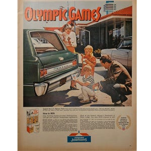 Anuncio impreso vintage de los Juegos Olímpicos de Ciudad de México de Howard Johnson, decoración retro de los años 60