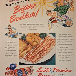 Swift's Premium Bacon Vintage Print Ad // 1940s // Retro Decor