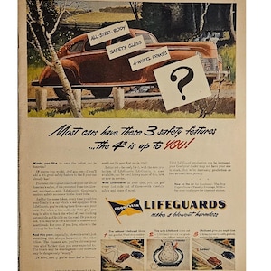 Anuncio impreso vintage de neumáticos Goodyear Lifeguards, decoración retro de los años 40