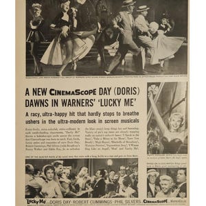 Anuncio impreso vintage de Doris Day "Lucky Me", decoración retro de los años 40