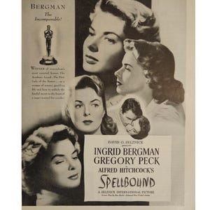 Alfred Hitchcock&#39;s Spellbound Vintage Ad // Ingrid Bergman // Gregory Peck // Retro Decor