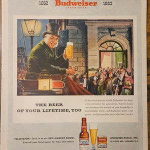 Budweiser Beer Vintage Print Ad // 1950s // Retro Decor
