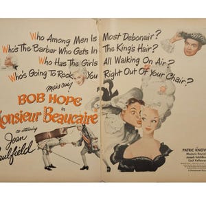 Vintage Bob Hope "Monsieur Beaucaire" Anuncio de película Decoración retro de la década de 1940