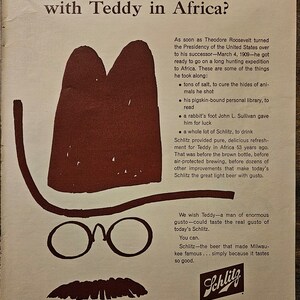 Anuncio vintage de cerveza Schlitz de Teddy Roosevelt // Década de 1960 // Decoración retro