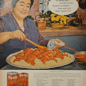 Vintage Hunt&#39;s Tomato Paste Print Ad // 1960s // Retro Decor
