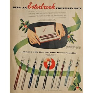Anuncio impreso vintage de la pluma estilográfica Esterbrook, decoración retro de los años 50