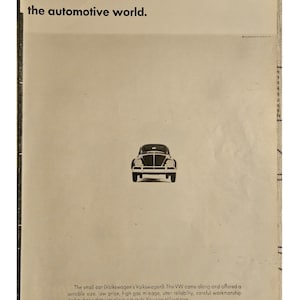 Anuncio impreso del Volkswagen Beetle vintage, decoración retro de los años 60
