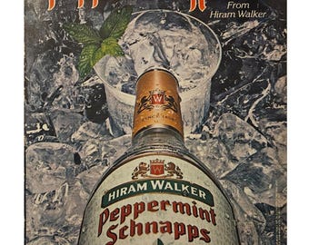 Vintage Hiram Walker Peppermint Schnapps Print Ad 1980s Retro Decor